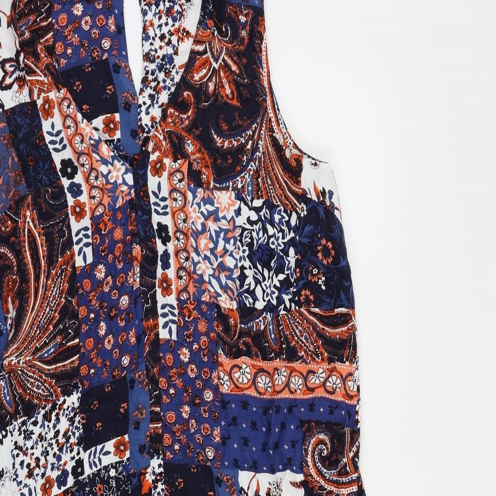 Marks and Spencer Womens Blue Paisley Viscose A-Line Size 14 V-Neck Pullover
