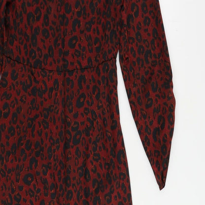 NEXT Womens Red Animal Print Polyester Sheath Size 6 V-Neck Zip - Ruched