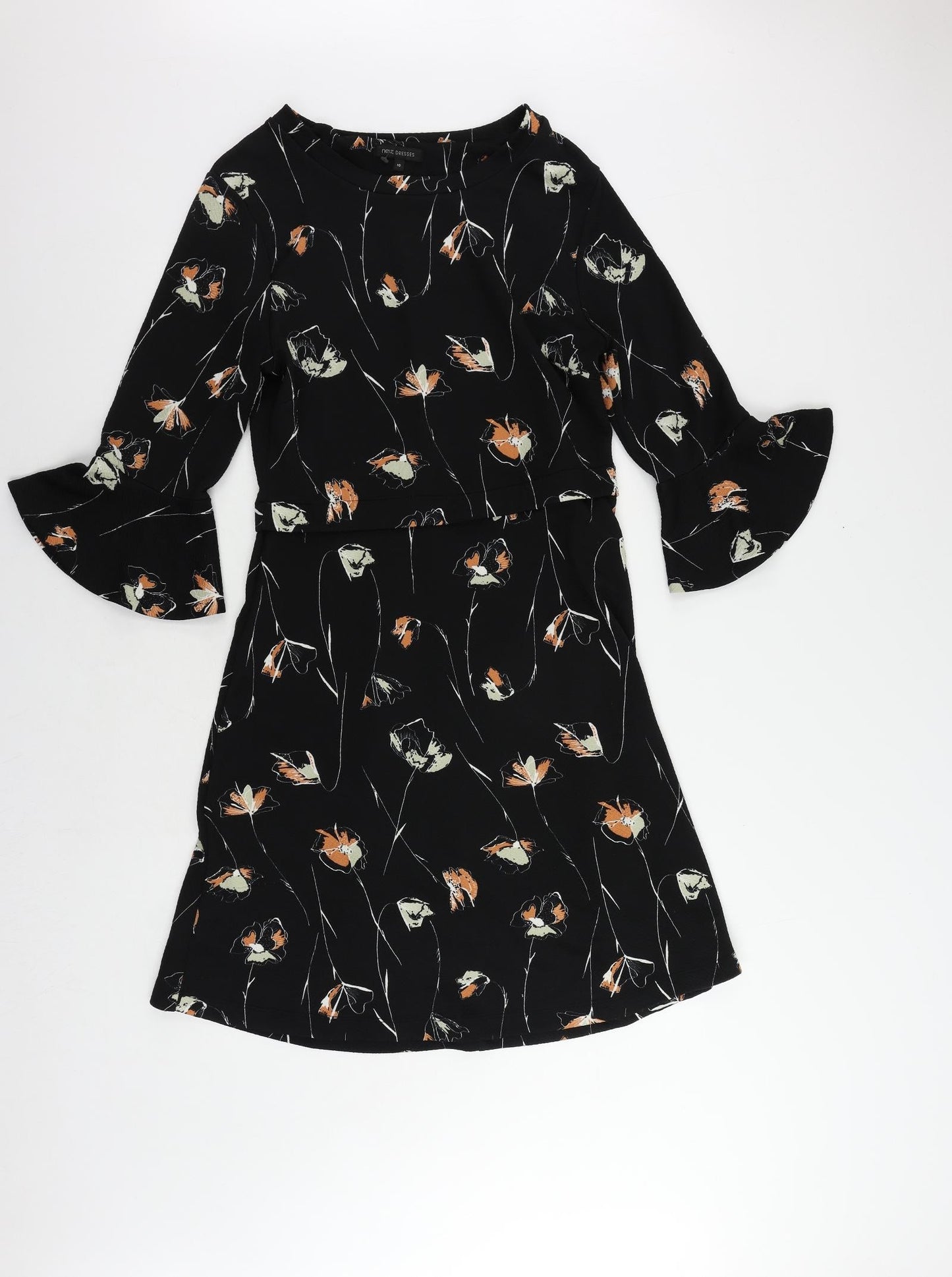 NEXT Womens Black Floral Polyester A-Line Size 10 Boat Neck Pullover