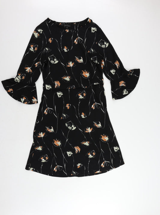 NEXT Womens Black Floral Polyester A-Line Size 10 Boat Neck Pullover