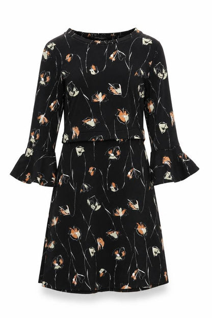 NEXT Womens Black Floral Polyester A-Line Size 10 Boat Neck Pullover