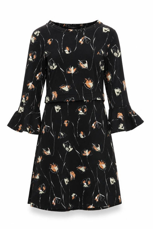 NEXT Womens Black Floral Polyester A-Line Size 10 Boat Neck Pullover
