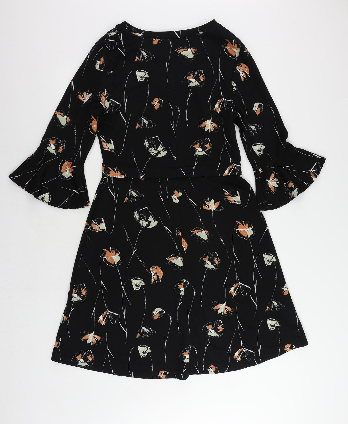 NEXT Womens Black Floral Polyester A-Line Size 10 Boat Neck Pullover