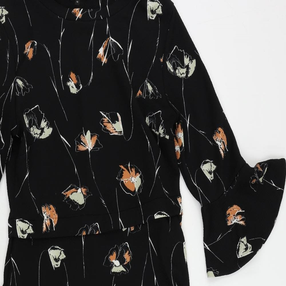 NEXT Womens Black Floral Polyester A-Line Size 10 Boat Neck Pullover