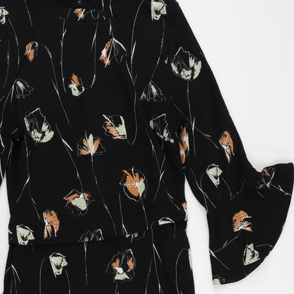 NEXT Womens Black Floral Polyester A-Line Size 10 Boat Neck Pullover