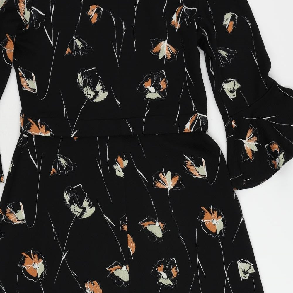 NEXT Womens Black Floral Polyester A-Line Size 10 Boat Neck Pullover