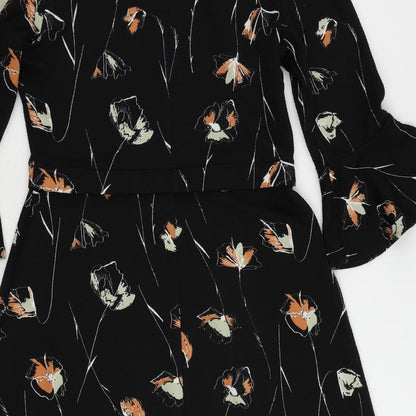 NEXT Womens Black Floral Polyester A-Line Size 10 Boat Neck Pullover