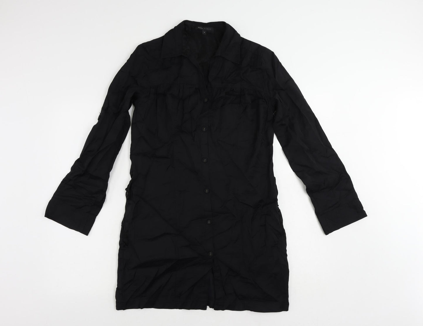 NEXT Womens Black Cotton Shirt Dress Size 8 Collared Button