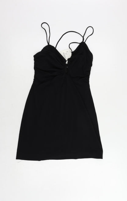 Zara Womens Black Polyester Mini Size S Halter Zip