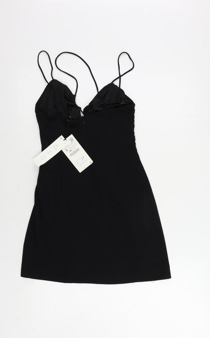 Zara Womens Black Polyester Mini Size S Halter Zip