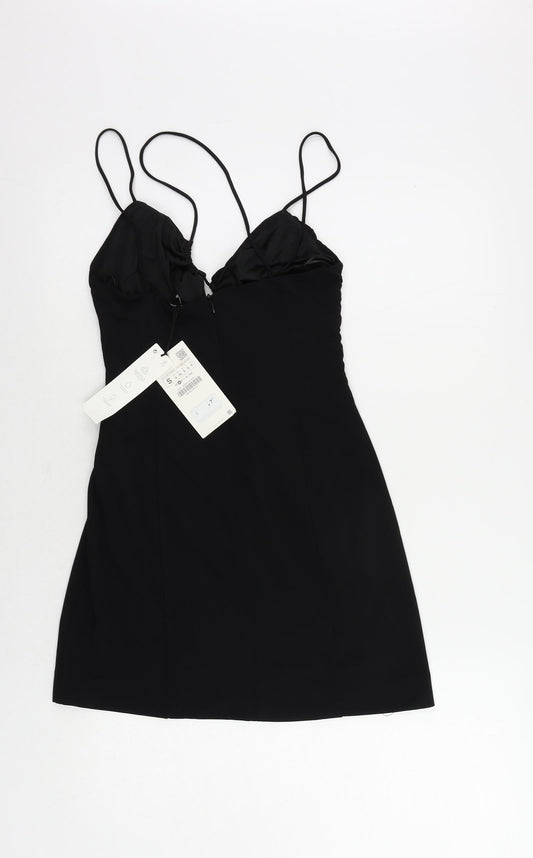 Zara Womens Black Polyester Mini Size S Halter Zip