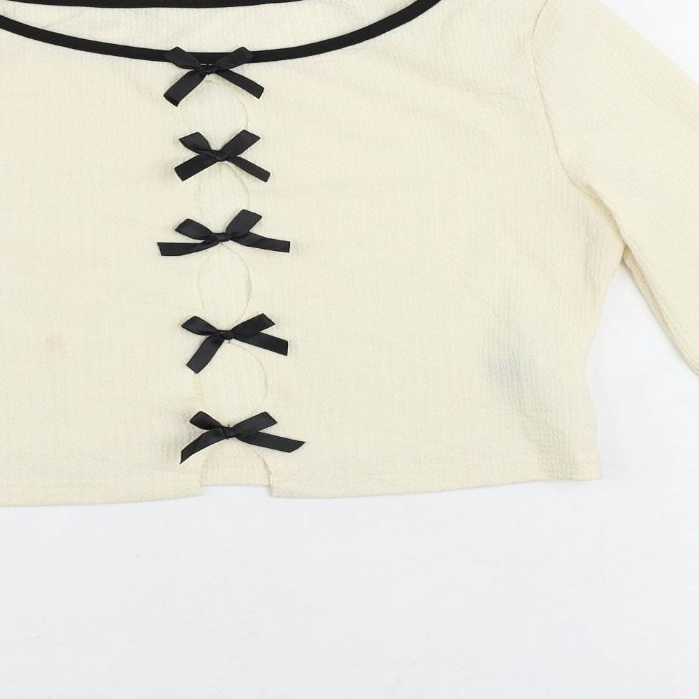 Womens UK Size S ROMWE Ivory Cropped Blouse