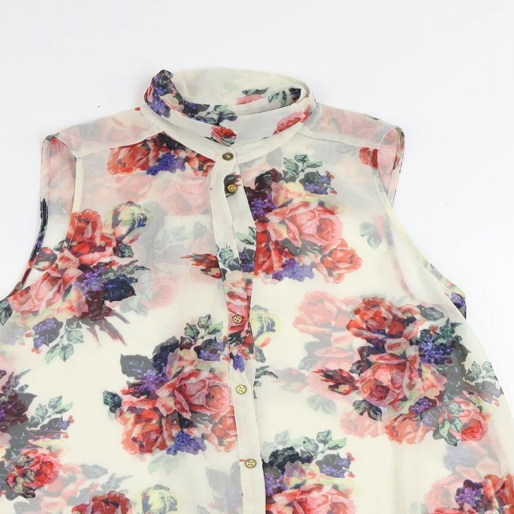 Womens UK Size 10 Topshop Ivory Basic Button-Up