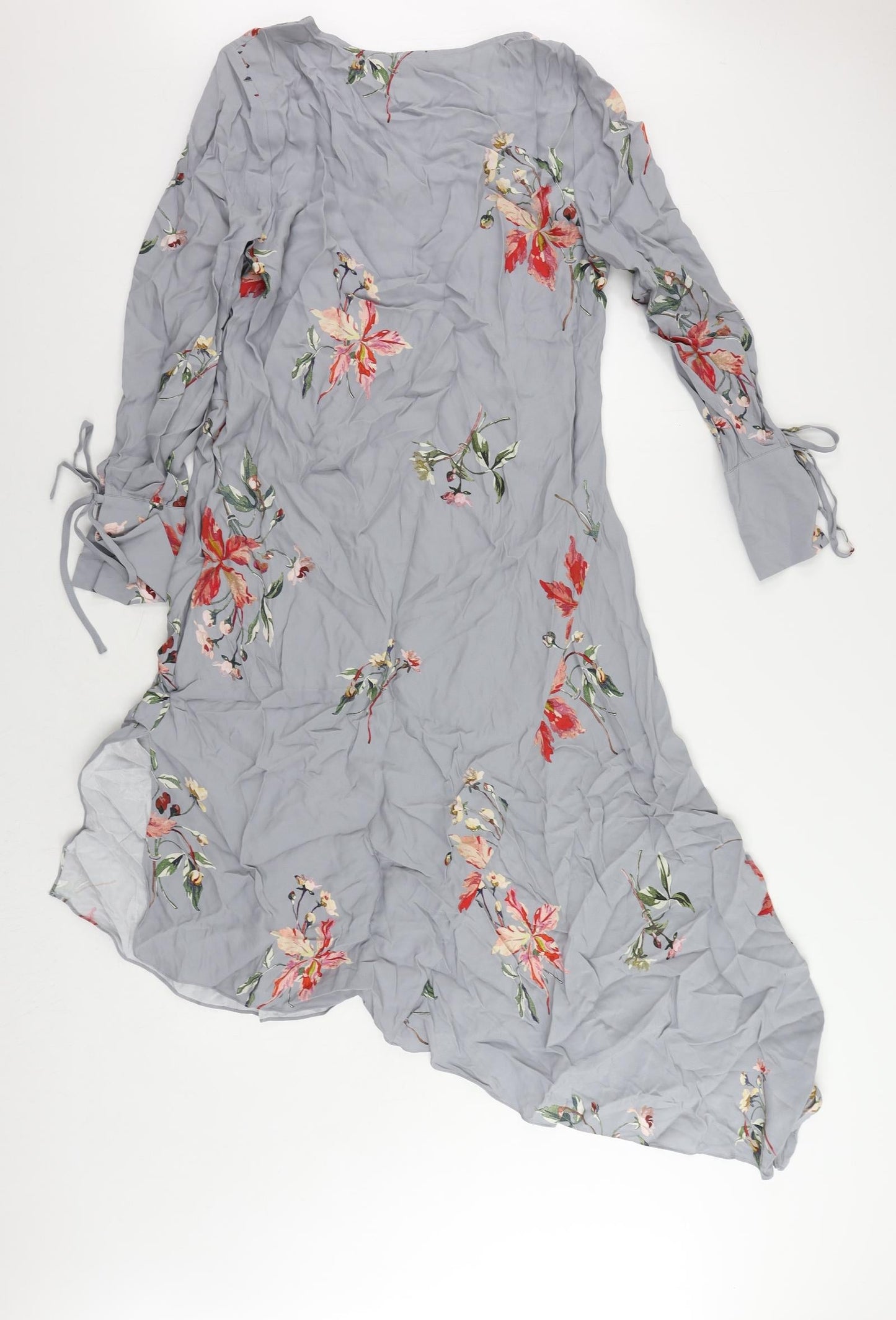 Modern Rarity Womens Grey Floral Viscose A-Line Size 8 V-Neck - Asymmetric