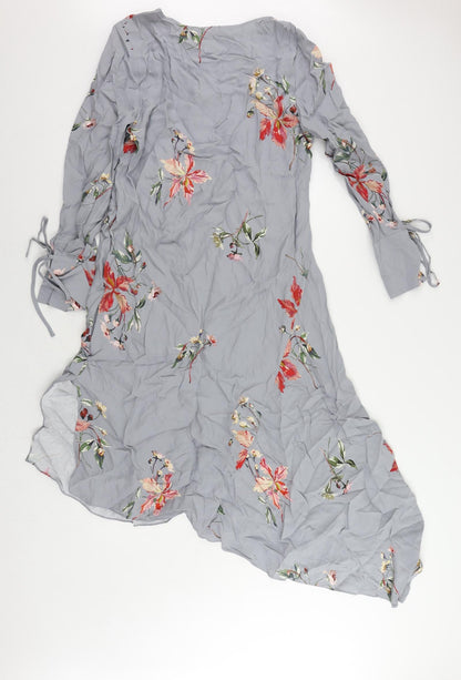 Modern Rarity Womens Grey Floral Viscose A-Line Size 8 V-Neck - Asymmetric
