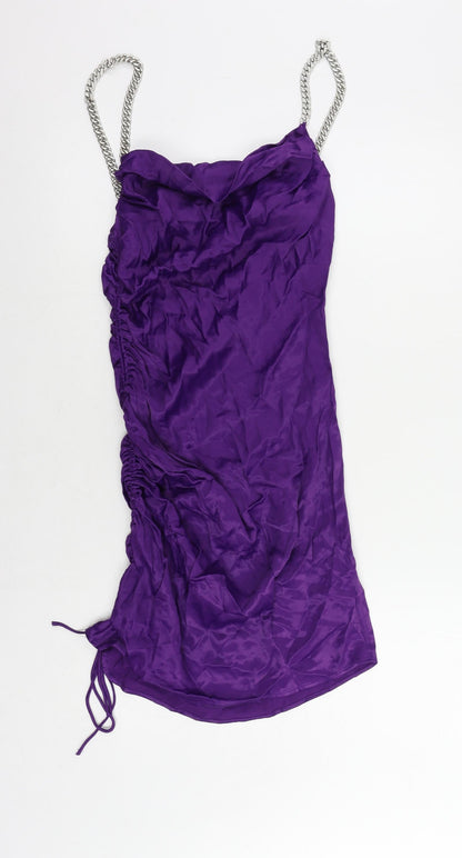 Zara Womens Purple Viscose Mini Size XS Cowl Neck Pullover - Chain Straps