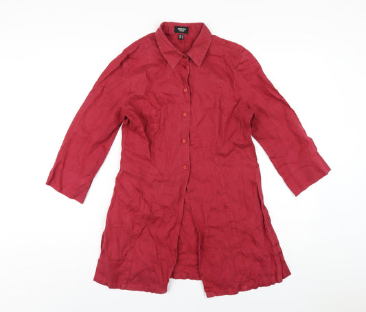 Mexx Womens Red Linen Basic Button-Up Size 10 Collared