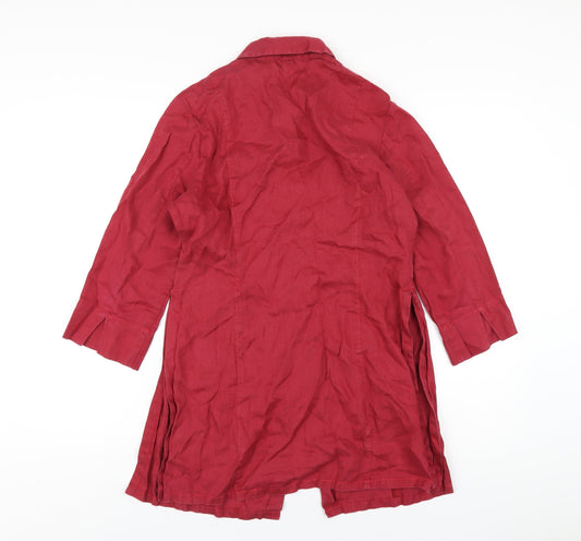 Mexx Womens Red Linen Basic Button-Up Size 10 Collared