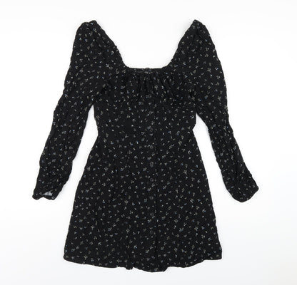 Urban Outfitters Womens Black Floral Viscose A-Line Size XS Square Neck Button