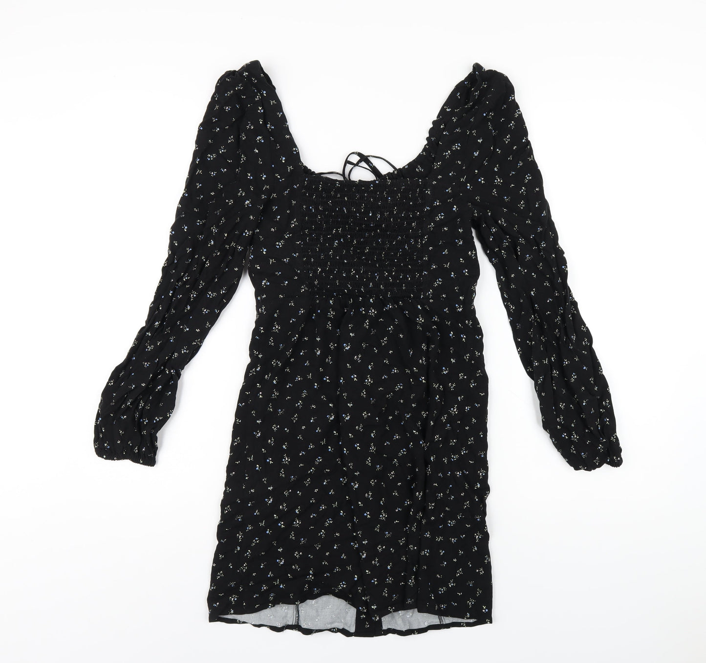 Urban Outfitters Womens Black Floral Viscose A-Line Size XS Square Neck Button