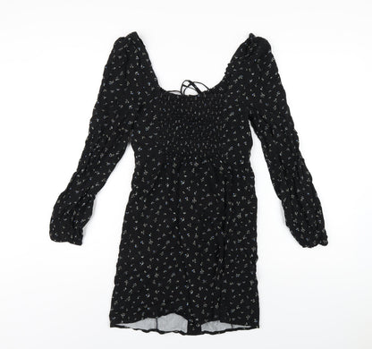 Urban Outfitters Womens Black Floral Viscose A-Line Size XS Square Neck Button