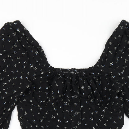 Urban Outfitters Womens Black Floral Viscose A-Line Size XS Square Neck Button