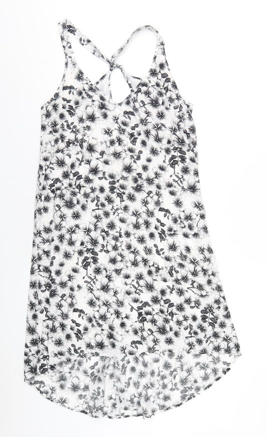 H&M Womens White Floral Polyester A-Line Size 10 Scoop Neck Pullover