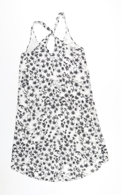 H&M Womens White Floral Polyester A-Line Size 10 Scoop Neck Pullover