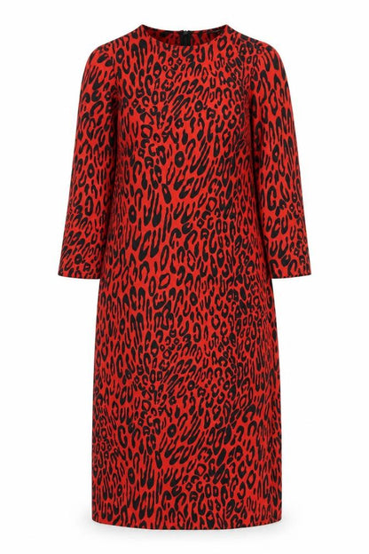 Zara Womens Red Animal Print Polyester A-Line Size S Round Neck Zip