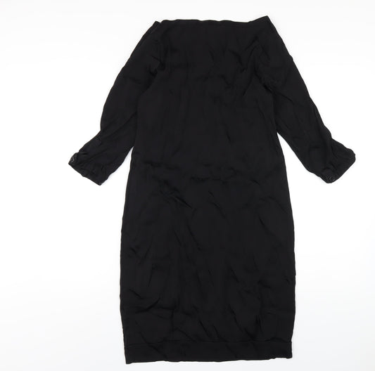 H&M Womens Black Polyester A-Line Size 6 Boat Neck Pullover