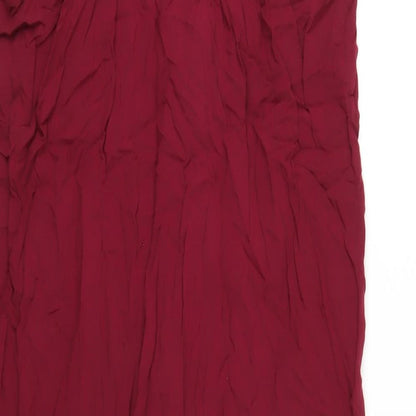 Boohoo Womens Red Viscose A-Line Size 10 Scoop Neck Button