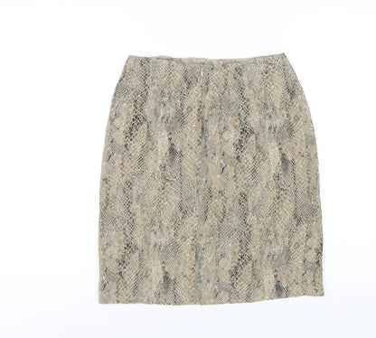Liz Claiborne Womens Beige Animal Print Silk A-Line Skirt Size 8 Zip