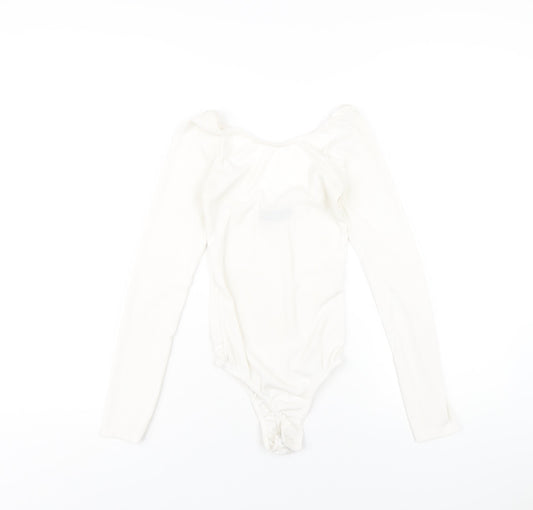 PRETTYLITTLETHING Womens Ivory Polyester Bodysuit One-Piece Size 6 Snap