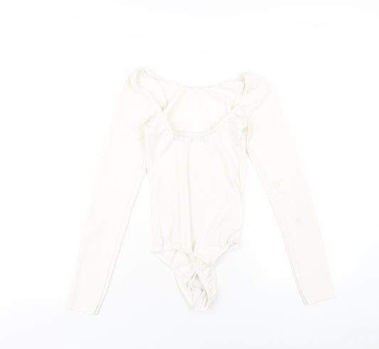 PRETTYLITTLETHING Womens Ivory Polyester Bodysuit One-Piece Size 6 Snap