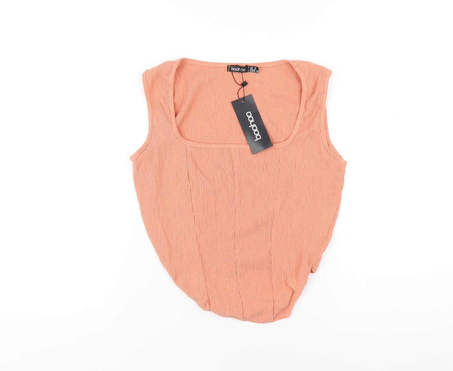 Boohoo Womens Orange Polyester Basic T-Shirt Size 12 Square Neck