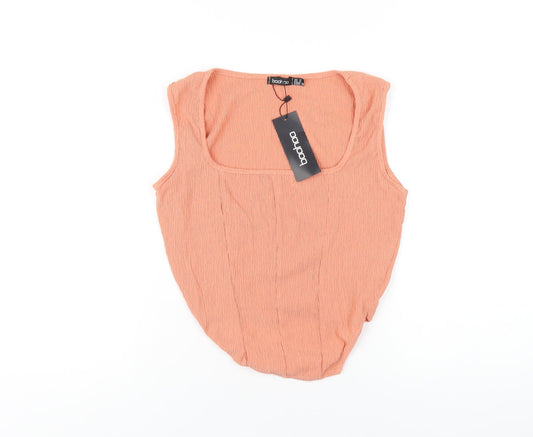 Boohoo Womens Orange Polyester Basic T-Shirt Size 12 Square Neck