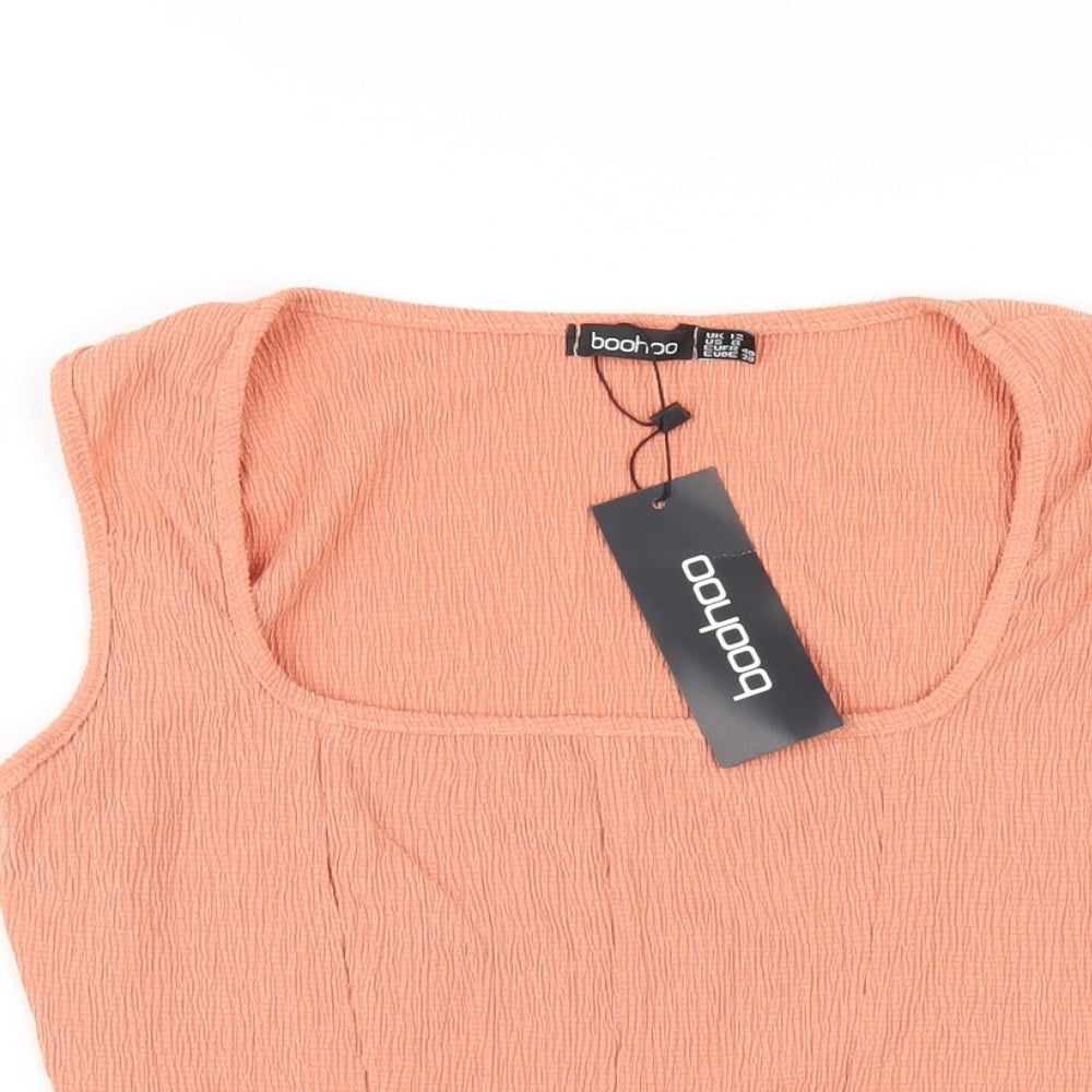 Boohoo Womens Orange Polyester Basic T-Shirt Size 12 Square Neck