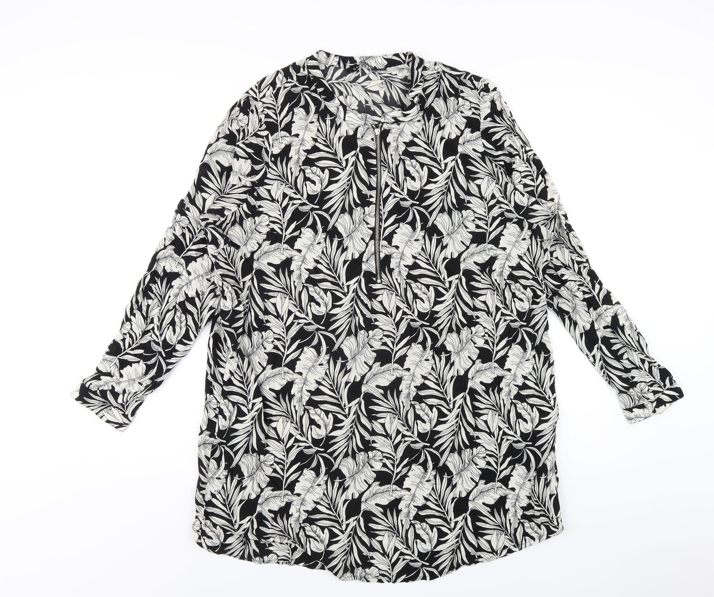 LC Waikiki Womens Black Floral Viscose A-Line Size 18 Round Neck Pullover