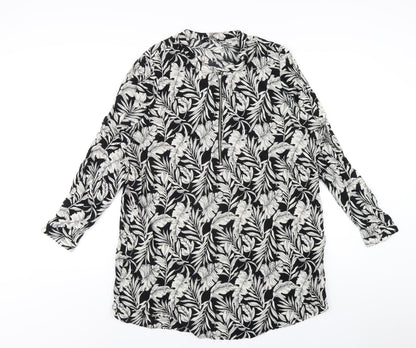 LC Waikiki Womens Black Floral Viscose A-Line Size 18 Round Neck Pullover