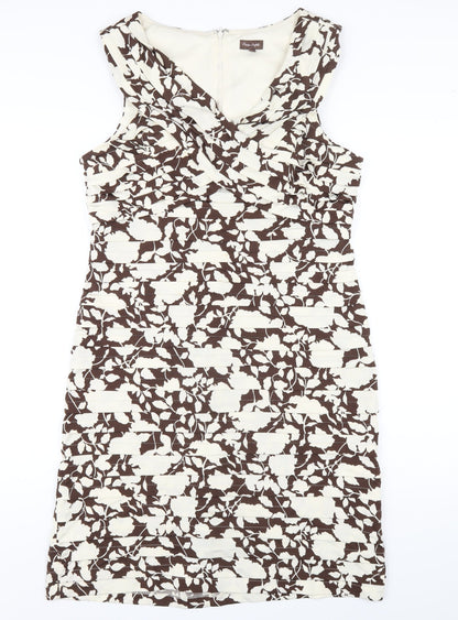 Phase Eight Womens Brown Floral Polyester Pencil Dress Size 16 V-Neck Zip