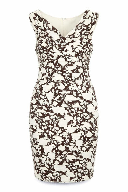 Phase Eight Womens Brown Floral Polyester Pencil Dress Size 16 V-Neck Zip
