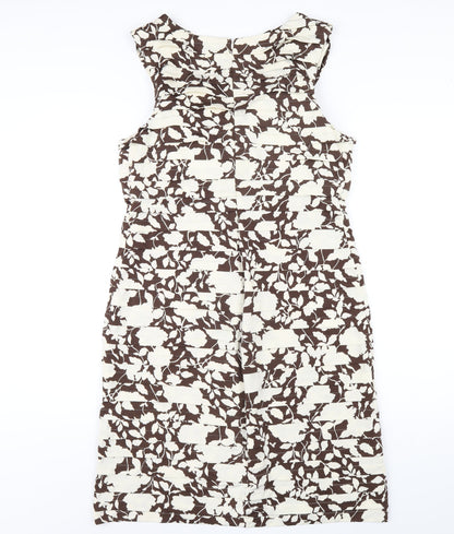 Phase Eight Womens Brown Floral Polyester Pencil Dress Size 16 V-Neck Zip