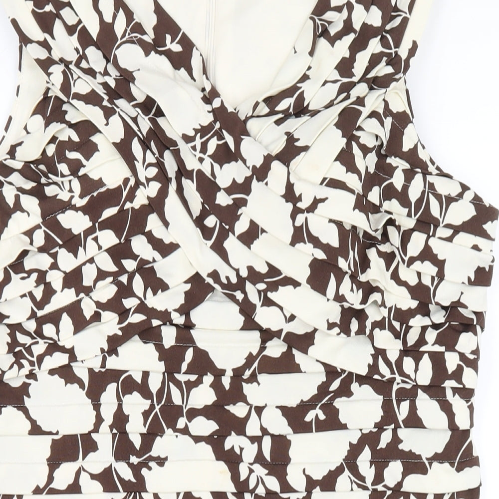 Phase Eight Womens Brown Floral Polyester Pencil Dress Size 16 V-Neck Zip