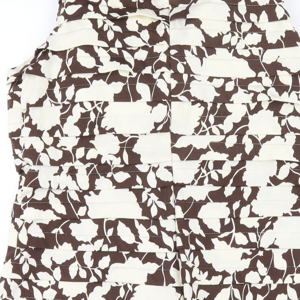 Phase Eight Womens Brown Floral Polyester Pencil Dress Size 16 V-Neck Zip