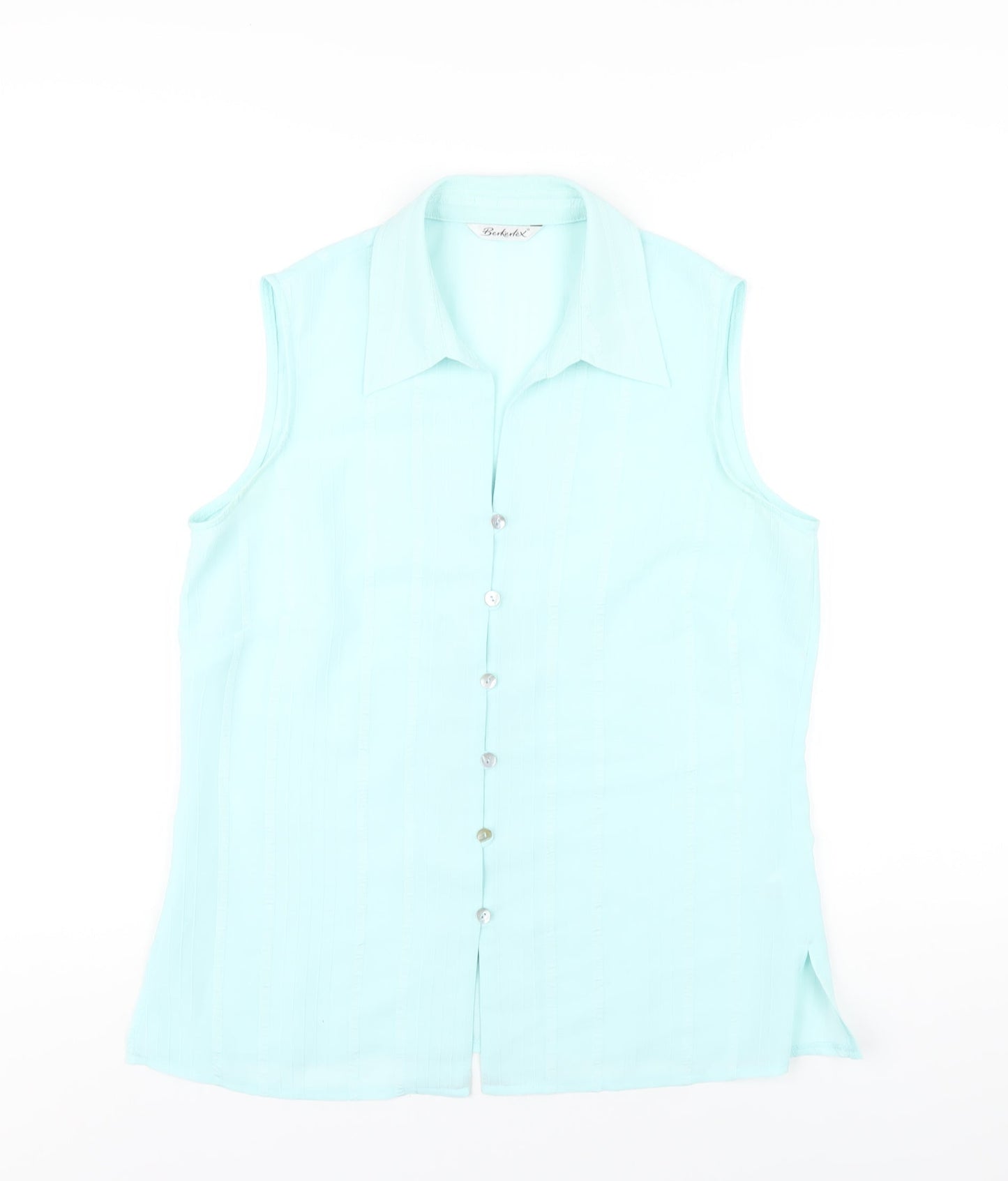 Berkertex Womens Blue Polyester Basic Button-Up Size 14 Collared