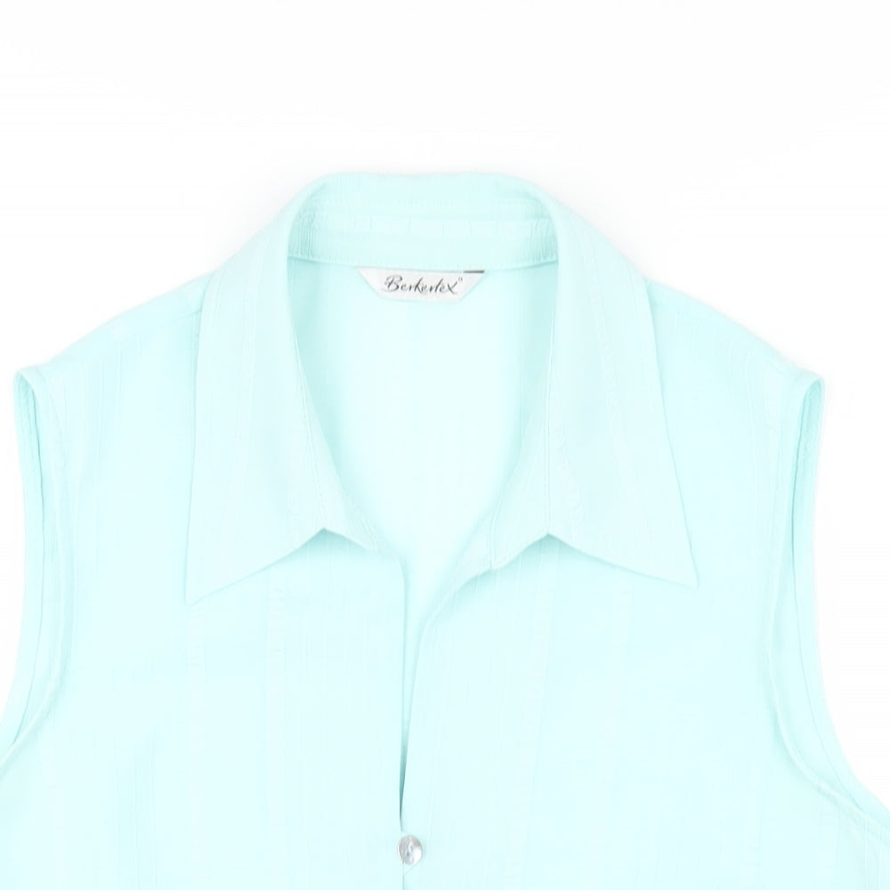 Berkertex Womens Blue Polyester Basic Button-Up Size 14 Collared