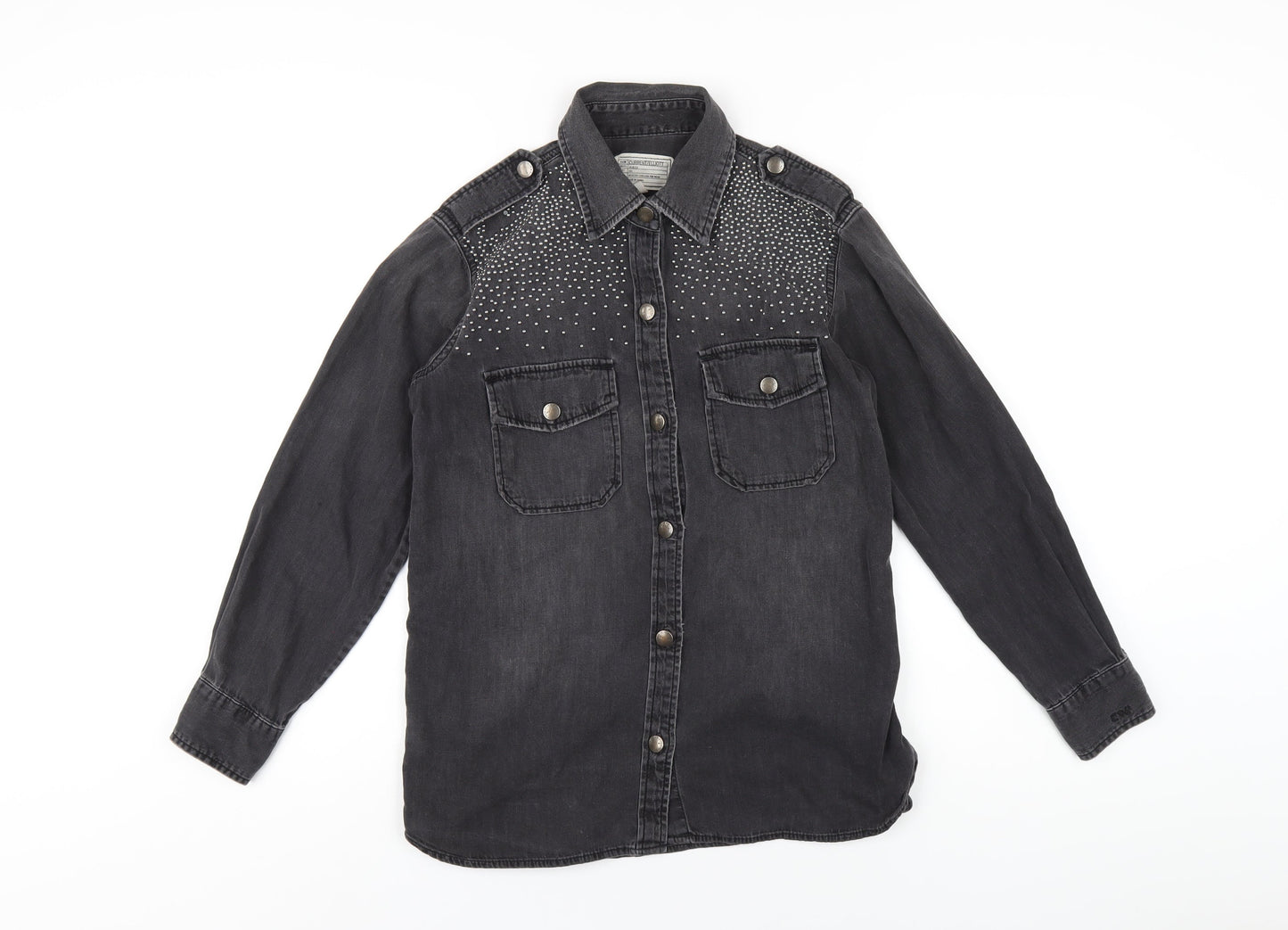Current/Elliott Womens Grey Cotton Basic Button-Up Size S Collared