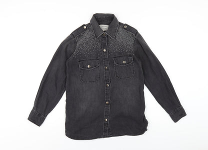 Current/Elliott Womens Grey Cotton Basic Button-Up Size S Collared
