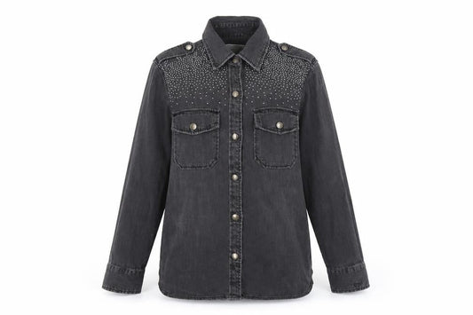 Current/Elliott Womens Grey Cotton Basic Button-Up Size S Collared