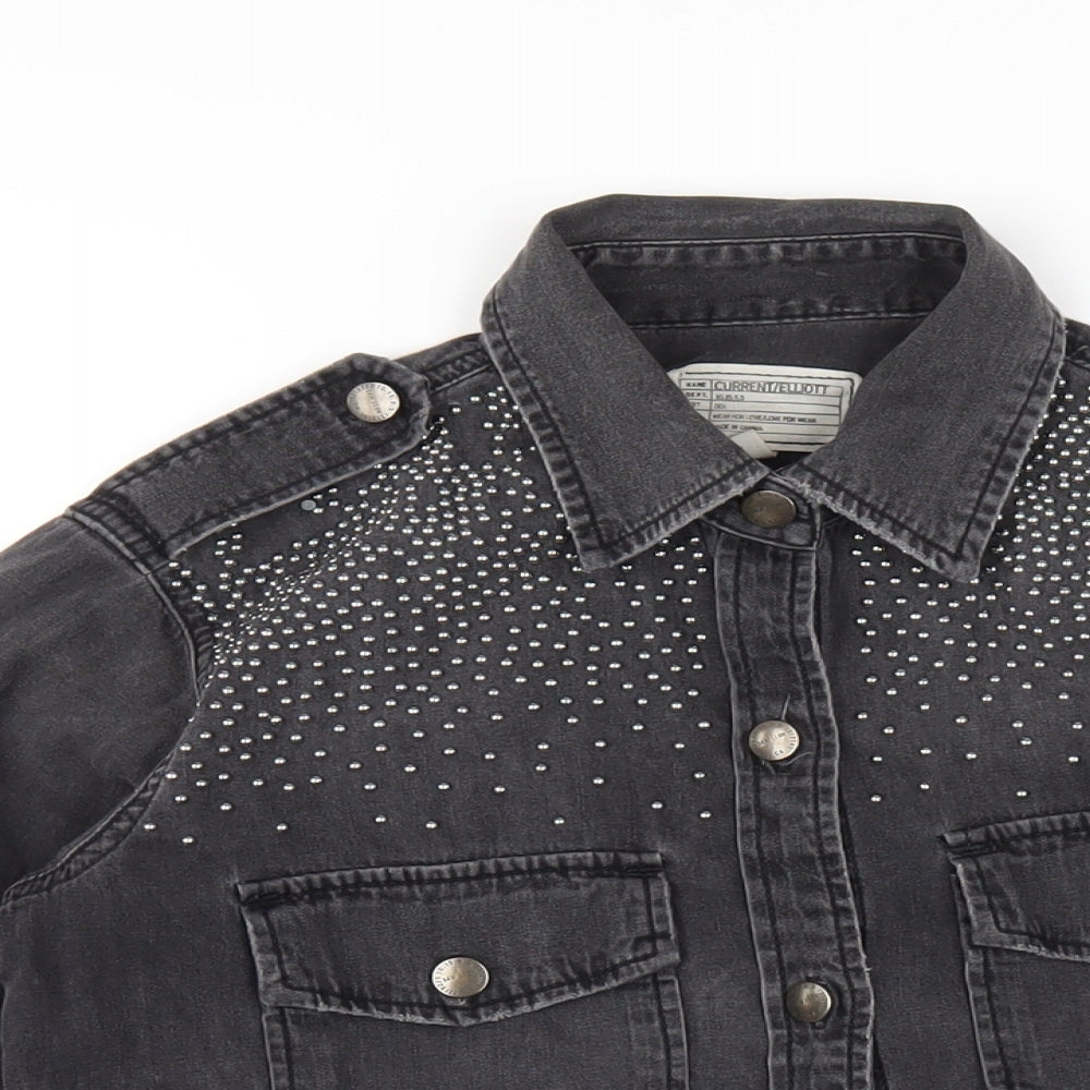 Current/Elliott Womens Grey Cotton Basic Button-Up Size S Collared